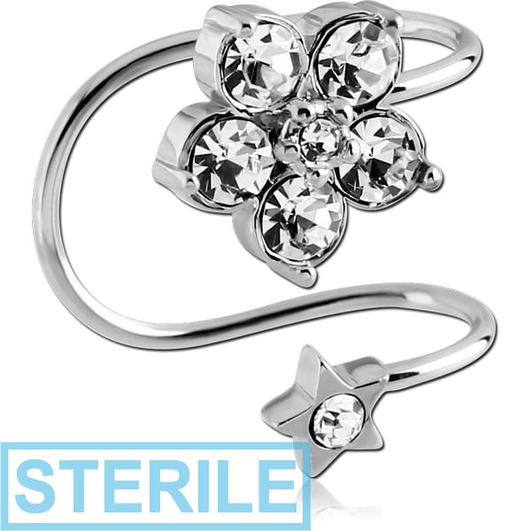 STERILE SURGICAL STEEL JEWELLED EAR CUFF - FLOWER AND STAR