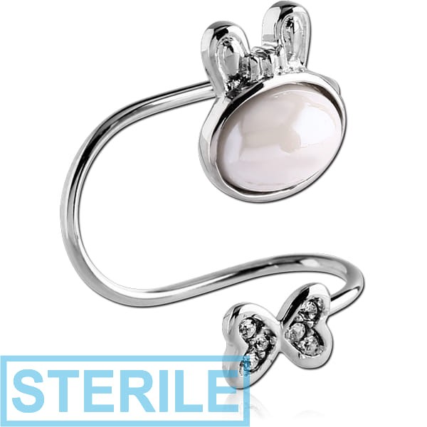 STERILE SURGICAL STEEL JEWELLED EAR CUFF - BUNNY AND BOW