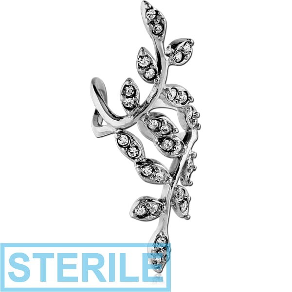 STERILE SURGICAL STEEL JEWELLED EAR CUFF - OLIVE LEAFS