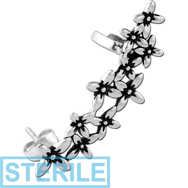 STERILE SURGICAL STEEL EAR CUFF - FLOWERS