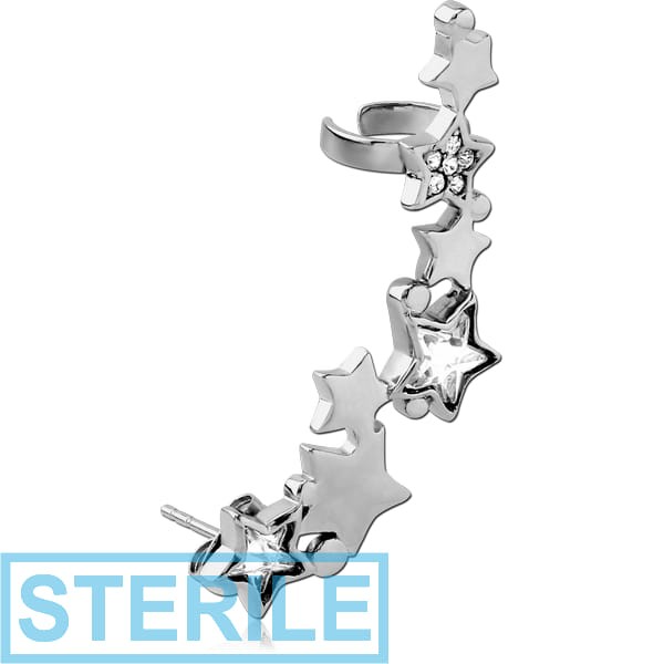STERILE SURGICAL STEEL JEWELLED EAR CUFF - STARS