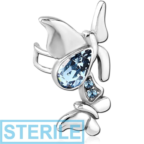 STERILE SURGICAL STEEL JEWELLED EAR CUFF - BUTTERFLIES