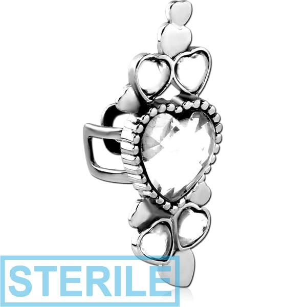 STERILE SURGICAL STEEL JEWELLED EAR CUFF - HEARTS