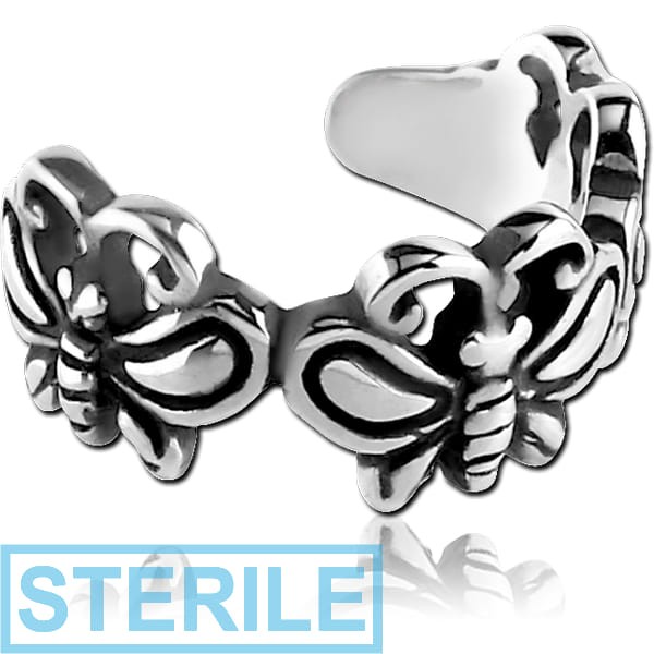 STERILE SURGICAL STEEL EAR CUFF - BUTTERFLIES