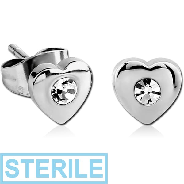 STERILE SURGICAL STEEL EAR STUDS PAIR - HEART