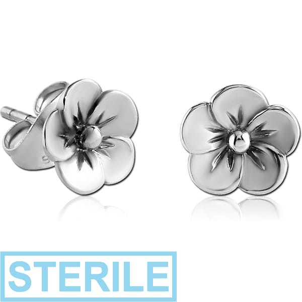 STERILE SURGICAL STEEL EAR STUDS PAIR - FLOWER