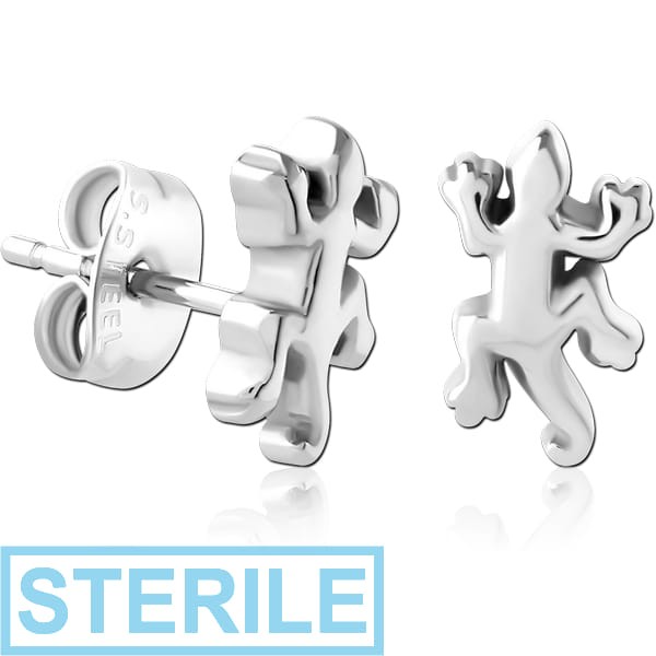 STERILE SURGICAL STEEL EAR STUDS PAIR - LIZARD