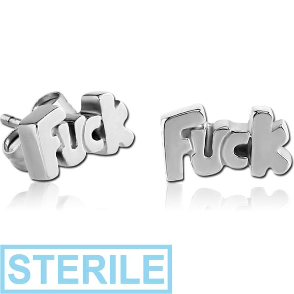 STERILE SURGICAL STEEL EAR STUDS PAIR - FUCK