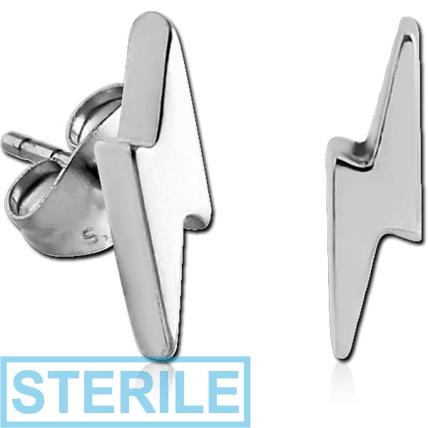 STERILE SURGICAL STEEL EAR STUDS PAIR - LIGHTNING
