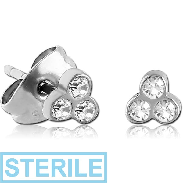 STERILE SURGICAL STEEL PREMIUM CRYSTAL JEWELLED EAR STUDS PAIR