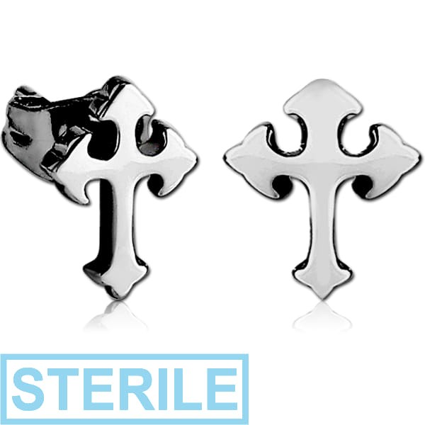 STERILE SURGICAL STEEL EAR STUDS PAIR - CROSS