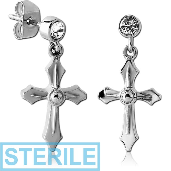 STERILE SURGICAL STEEL EAR STUDS PAIR - CROSS