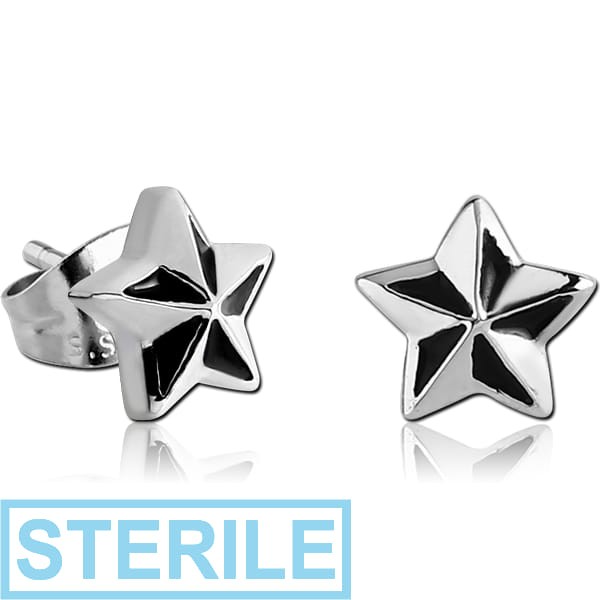 STERILE SURGICAL STEEL EAR STUD PAIR - NAUTICAL STAR