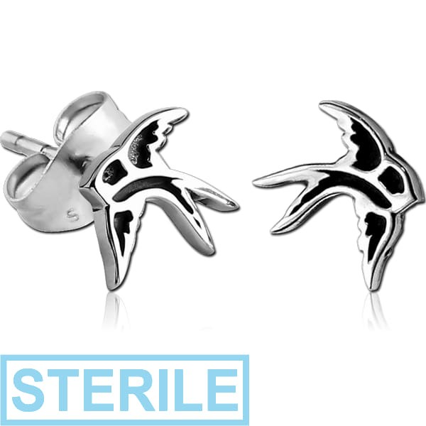STERILE SURGICAL STEEL EAR STUDS PAIR - BIRD