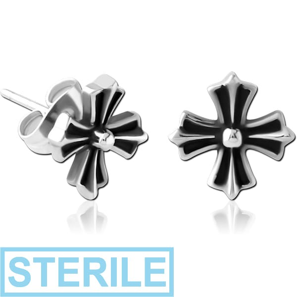 STERILE SURGICAL STEEL EAR STUDS PAIR - IRON CROSS