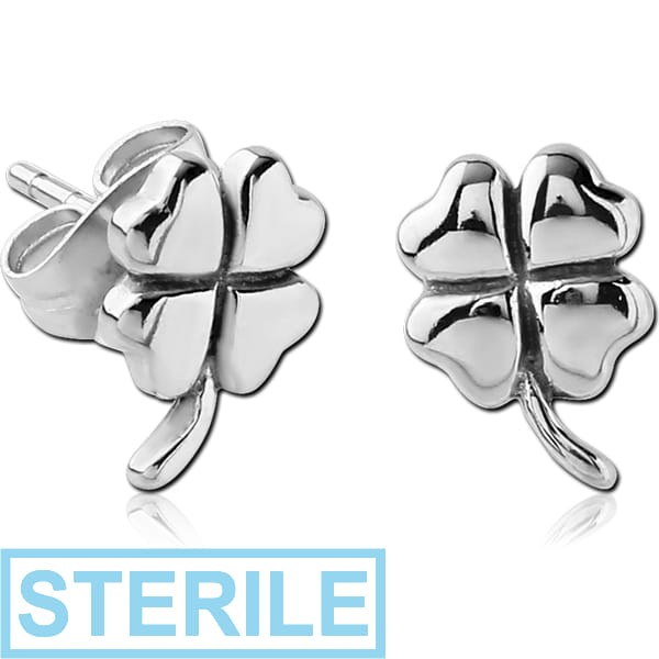 STERILE SURGICAL STEEL EAR STUDS PAIR - SHAMROCK