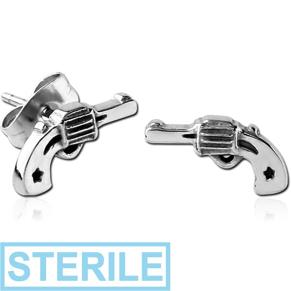 STERILE SURGICAL STEEL EAR STUDS PAIR - GUN