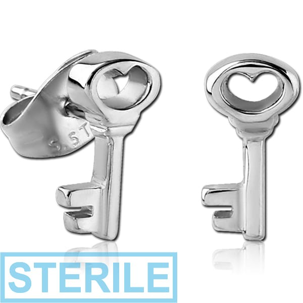 STERILE SURGICAL STEEL EAR STUDS PAIR - KEY