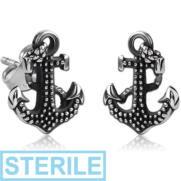STERILE SURGICAL STEEL EAR STUDS PAIR - ANCHOR