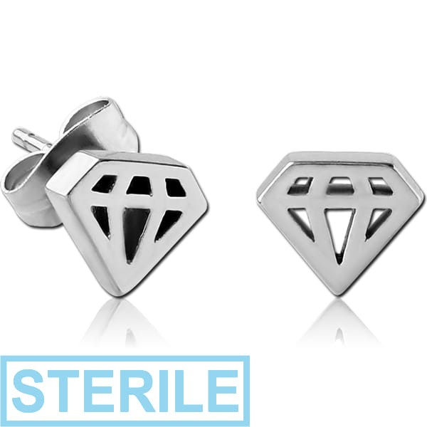 STERILE SURGICAL STEEL EAR STUDS PAIR - DIAMOND