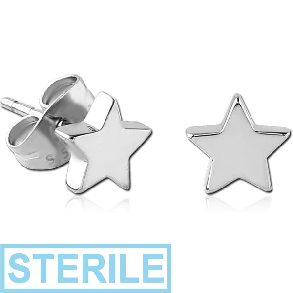 STERILE SURGICAL STEEL EAR STUDS PAIR - STAR