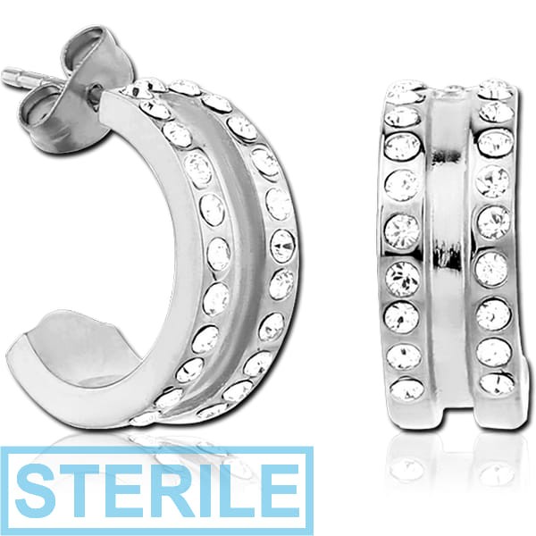 STERILE SURGICAL STEEL PREMIUM CRYSTALS JEWELLED HUGGIE PAIR