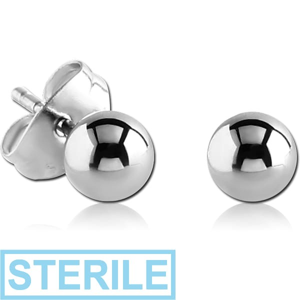 STERILE SURGICAL STEEL EAR STUDS PAIR - BALL 3MM