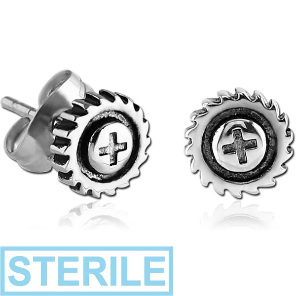 STERILE SURGICAL STEEL EAR STUDS PAIR - BOLT HEAD
