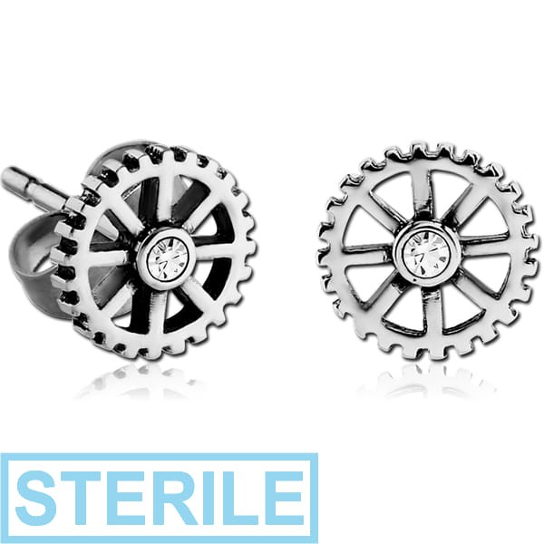 STERILE SURGICAL STEEL EAR STUDS PAIR - WHEEL