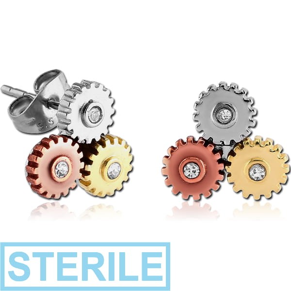 STERILE SURGICAL STEEL EAR STUDS PAIR - THREE WHEELS