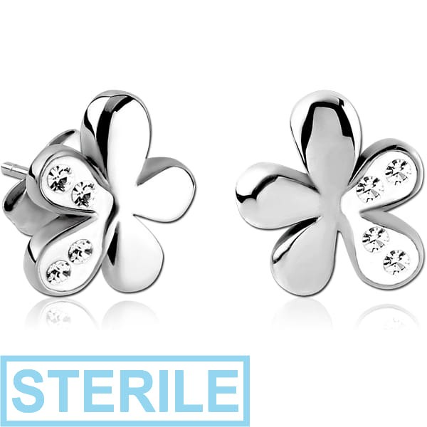STERILE SURGICAL STEEL CRYSTALINE JEWELLED EAR STUDS PAIR - FLOWER