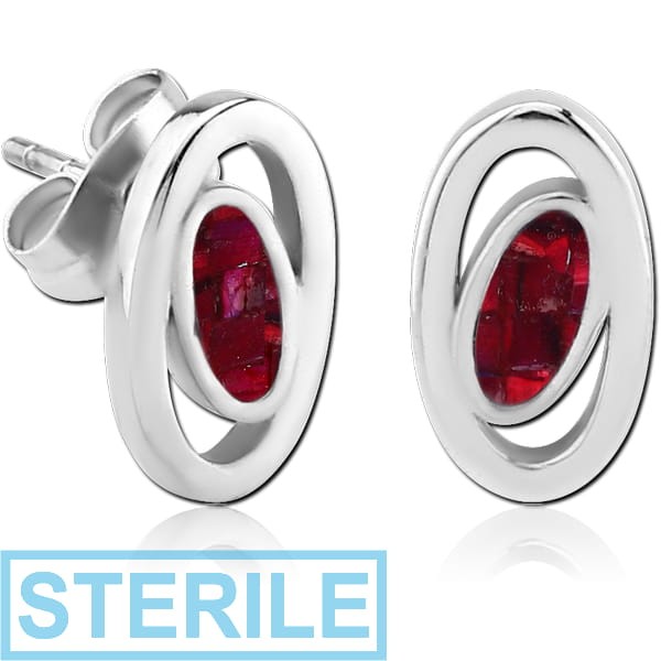 STERILE SURGICAL STEEL SYNTHETIC MOTHER OF PEARL MOSAIC EAR STUDS - ELLIPSE