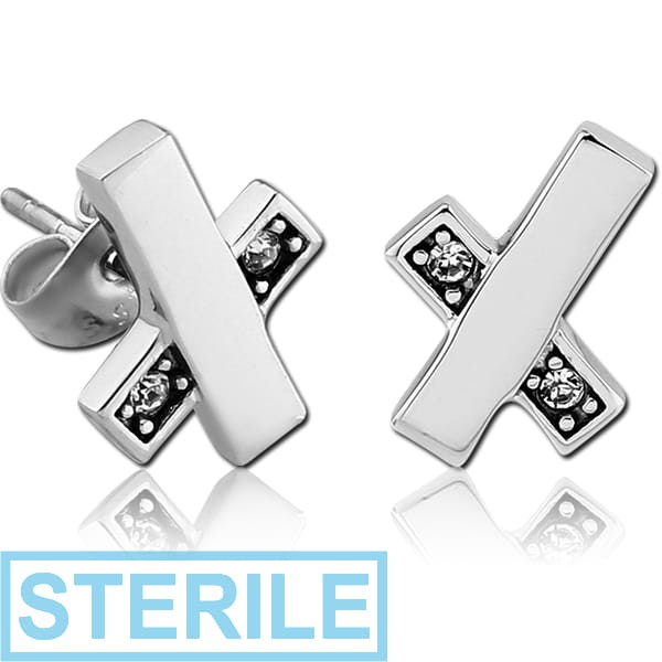 STERILE SURGICAL STEEL JEWELLED EAR STUDS PAIR