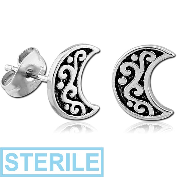 STERILE SURGICAL STEEL EAR STUDS PAIR - MOON