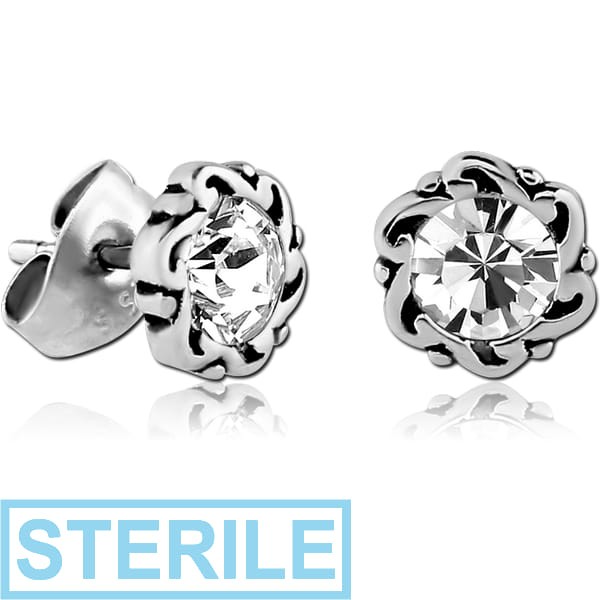 STERILE SURGICAL STEEL JEWELLED EAR STUDS PAIR - FANCY CIRCLE