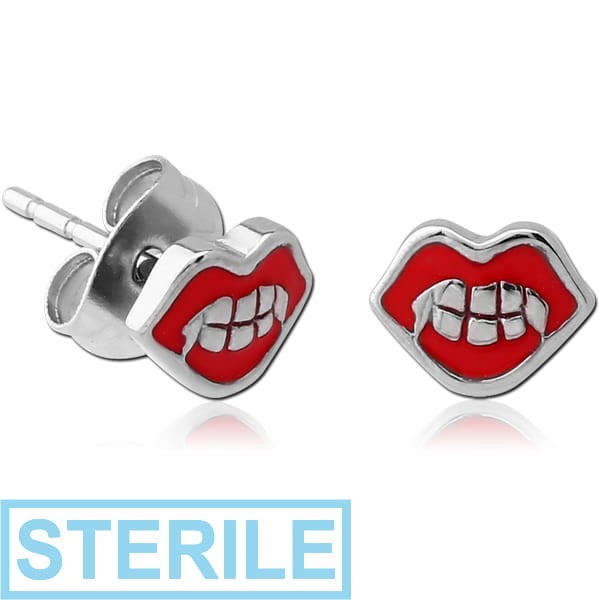 STERILE SURGICAL STEEL EAR STUDS PAIR WITH ENAMEL - MOUTH
