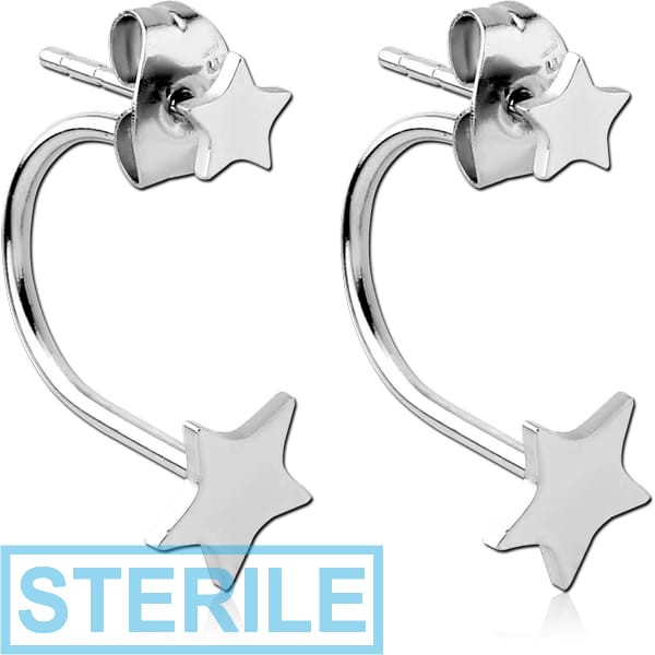 STERILE SURGICAL STEEL BACK EARRINGS - BIG AND SMALL STAR
