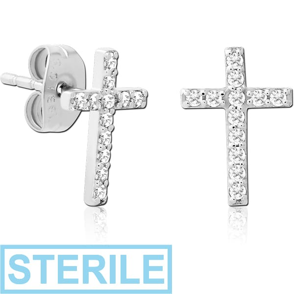 STERILE SURGICAL STEEL EAR STUDS PAIR - CROSS