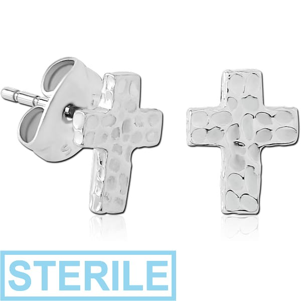 STERILE SURGICAL STEEL EAR STUDS PAIR - CROSS