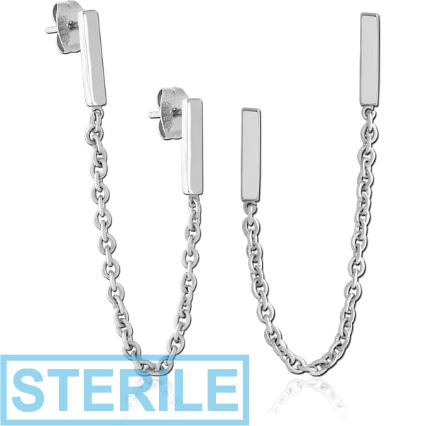 STERILE SURGICAL STEEL EAR STUDS WITH CHAIN