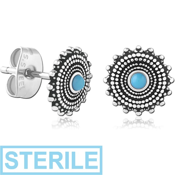 STERILE SURGICAL STEEL JEWELLED EAR STUDS PAIR