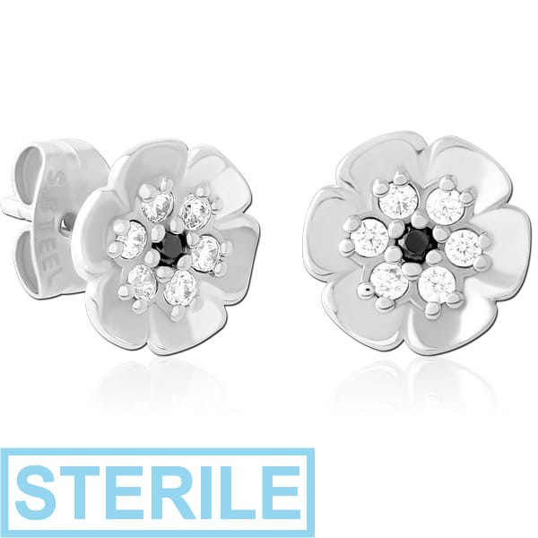 STERILE SURGICAL STEEL JEWELLED EAR STUDS PAIR