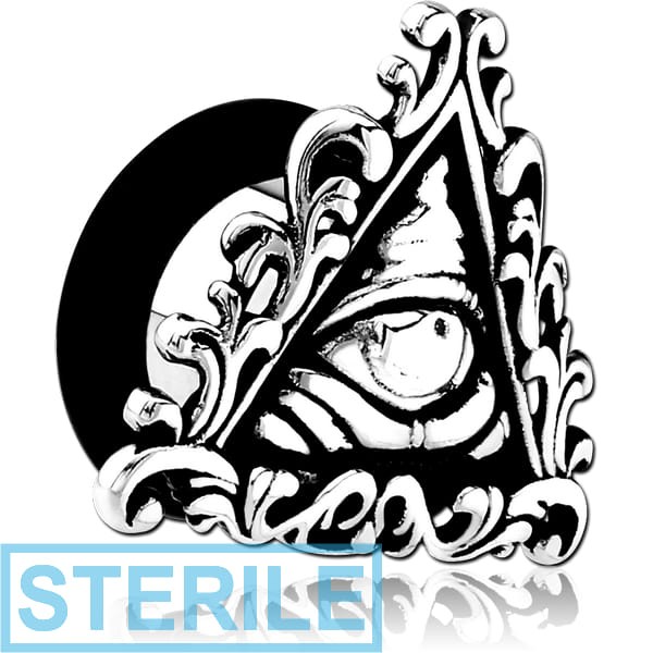 STERILE SURGICAL STEEL FLARED TUNNEL - EYE OF PROVIDENCE FILIGREE