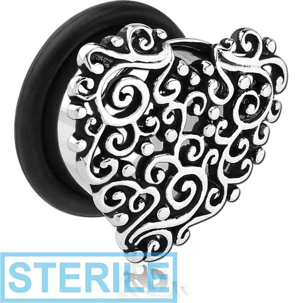 STERILE SURGICAL STEEL FLARED TUNNEL - HEART FILIGREE