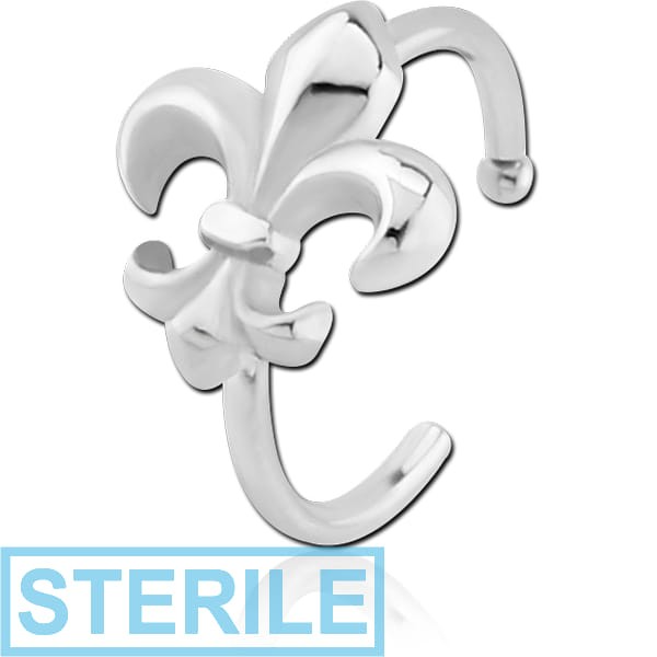 STERILE SURGICAL STEEL OPEN NOSE RING - FLEUR DE LIS
