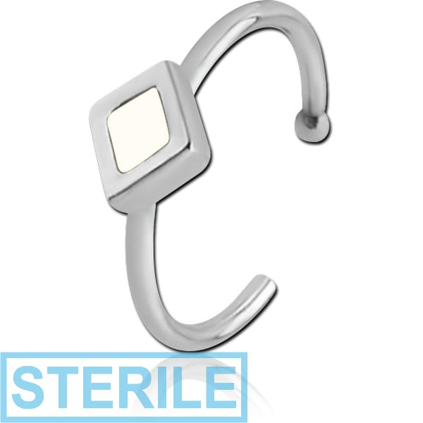 STERILE SURGICAL STEEL OPEN NOSE RING WITH ENAMEL - RHOMBUS