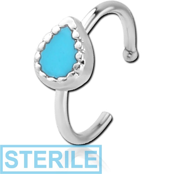STERILE SURGICAL STEEL OPEN NOSE RING WITH ENAMEL - DROP