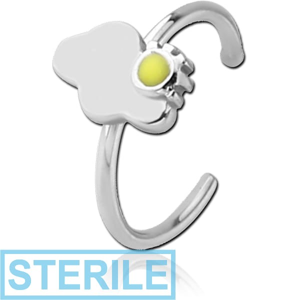STERILE SURGICAL STEEL OPEN NOSE RING WITH ENAMEL - CLOUD AND SUN