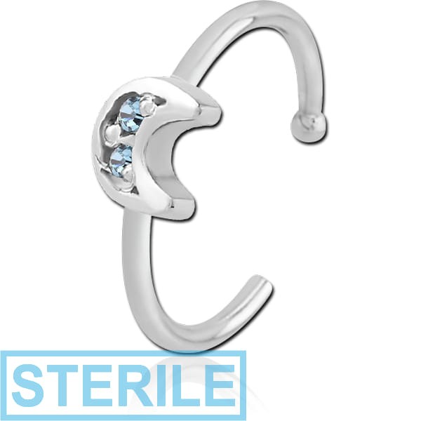 STERILE SURGICAL STEEL JEWELLED OPEN NOSE RING - CRESCENT PRONGS