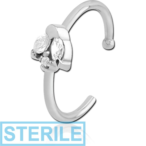 STERILE SURGICAL STEEL JEWELLED OPEN NOSE RING